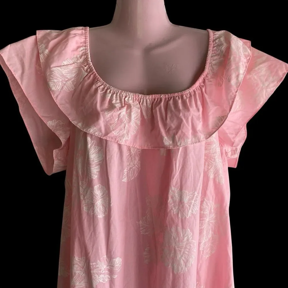 MuuMuu Dress Womens Extra Large Pink Floral Ruffle Hawaiian Sundress Pocket - Picture 3 of 5